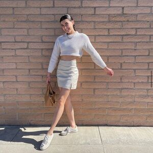 Cream faux Leather Skirt